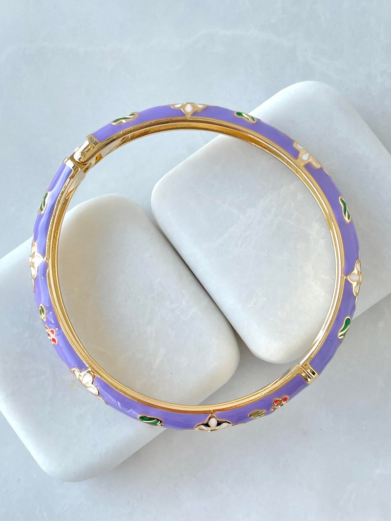 Altın Kaplama Mineli Çiçek Kelepçe Bileklik Mor