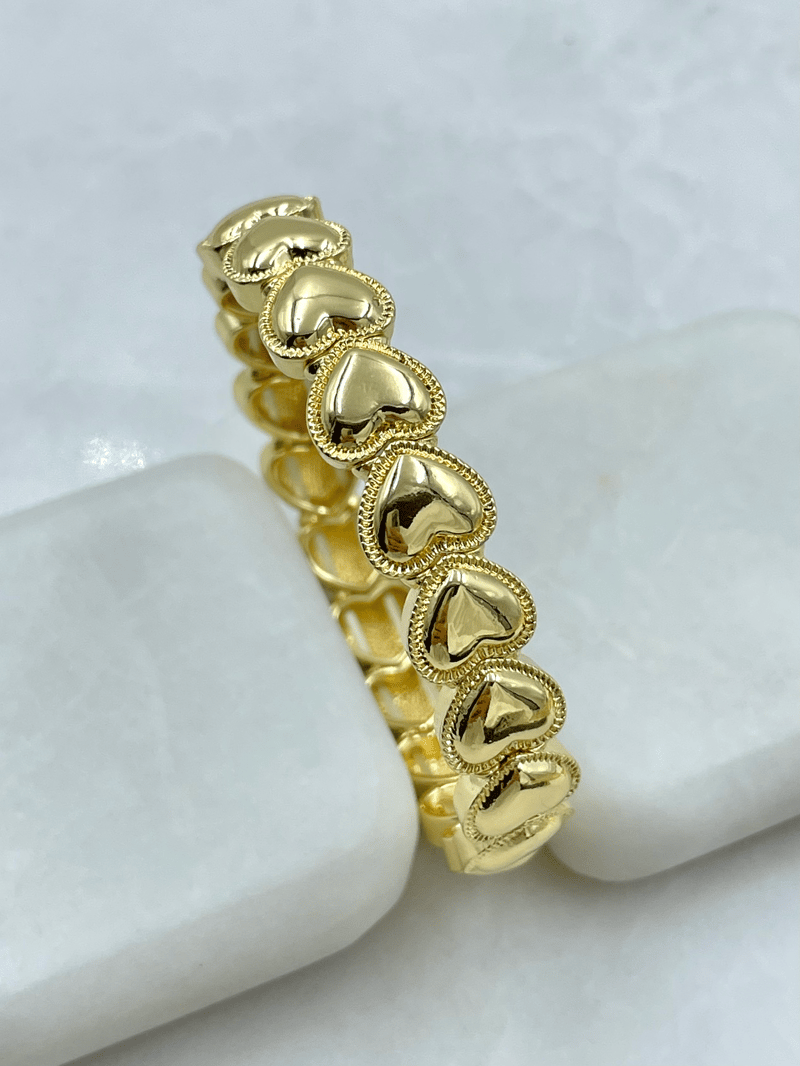 Altın Kaplama Minimal İşlemeli Kalp Model Esnek Bileklik Gold