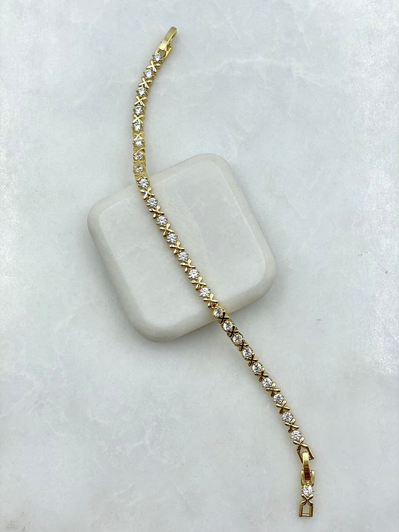 Özel Seri Kristal Taşlı X Model Bileklik Gold