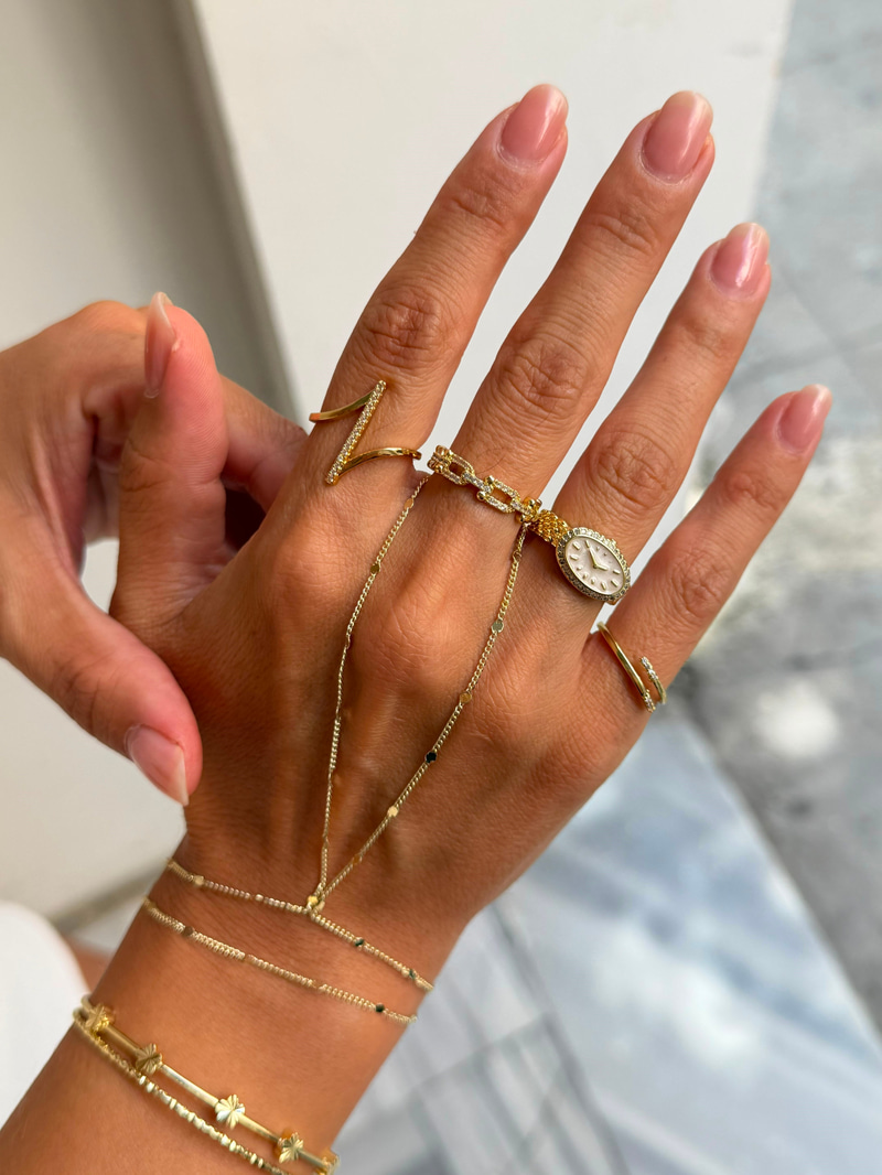 Minimal Taşlı Birleşim Yüzük Gold