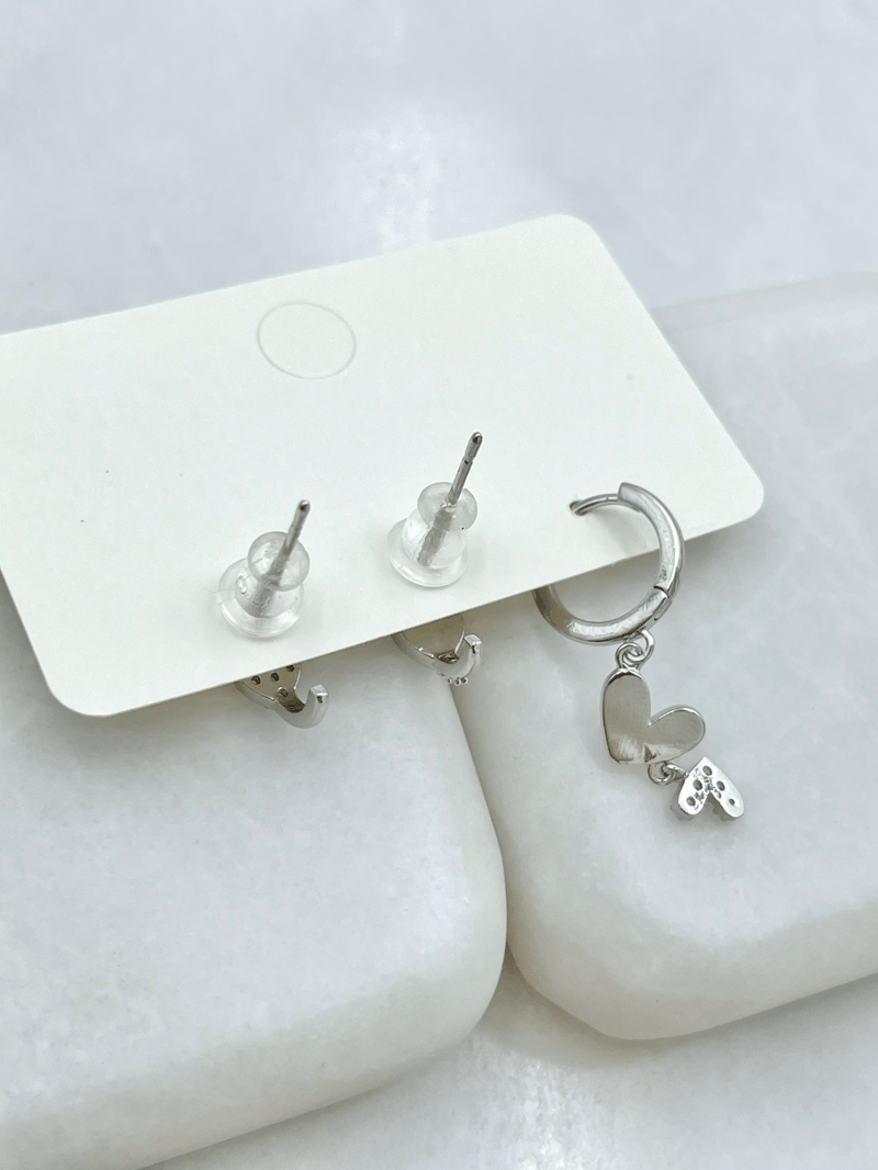 Altın Kaplama Sedefli Kalp Model Set Küpe Gümüş