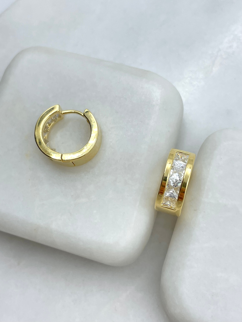 Özel Seri Kare Swarovski Taşlı Halka Küpe Gold