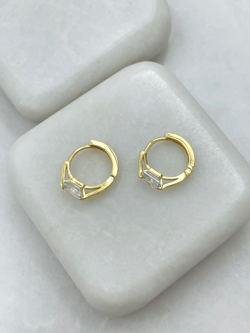 Özel Seri Swarovski  Kare Kristal Taşlı Halka Küpe Gold