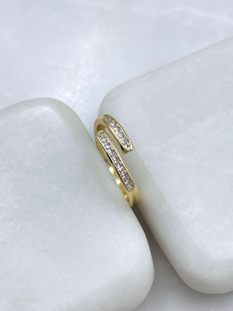 Altın Kaplama Kristal Taşlı Birleşim Yüzük Gold