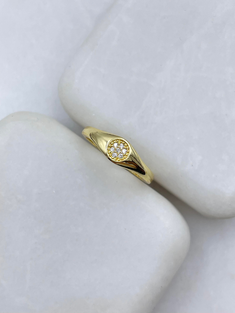 Altın Kaplama Gömme Taşlı Daire Model Serçe Parmak Yüzüğü Gold