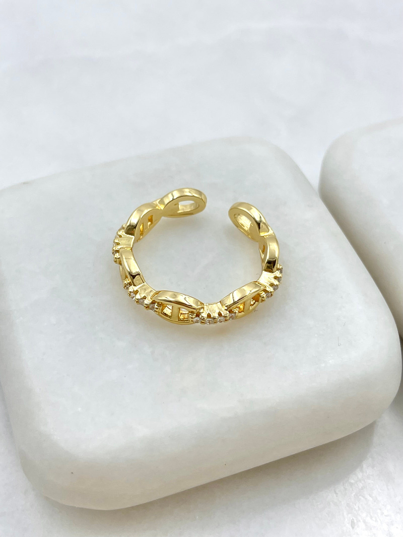 Gömme Taşlı Gemici Halkası Yüzük Gold