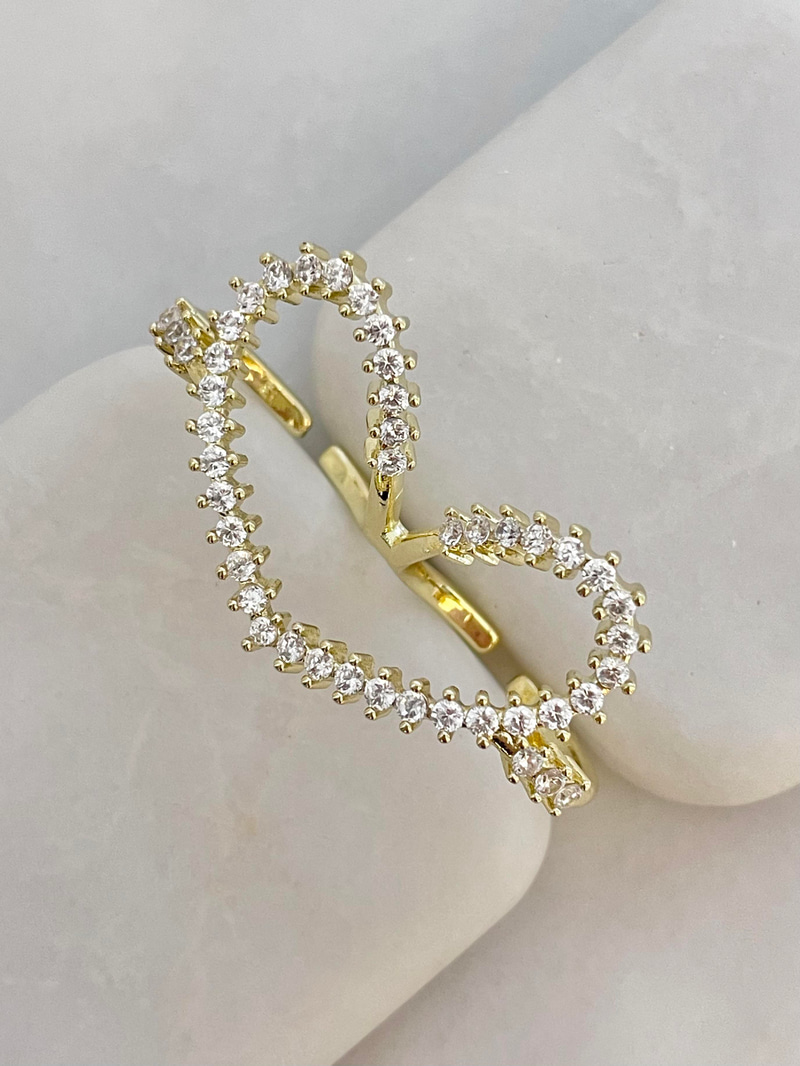 Altın Kaplama İkili Kalp Yüzük Gold