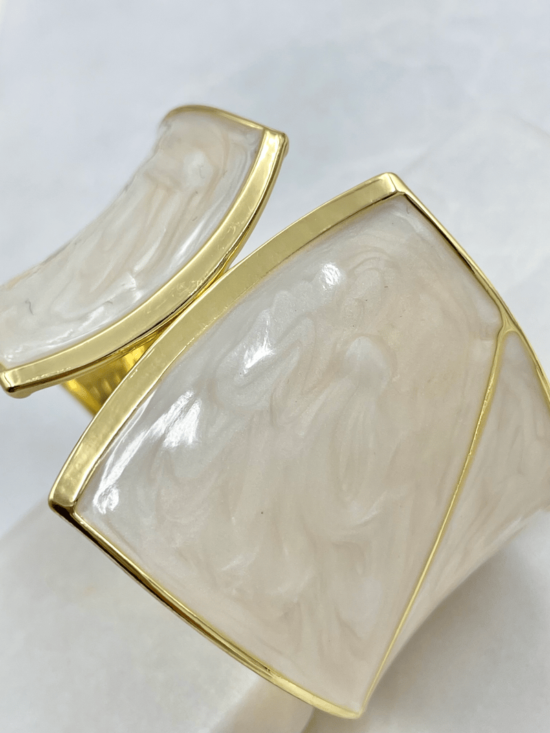 Altın Kaplama Gold Detaylı Simli Kelepçe Bileklik Ekru