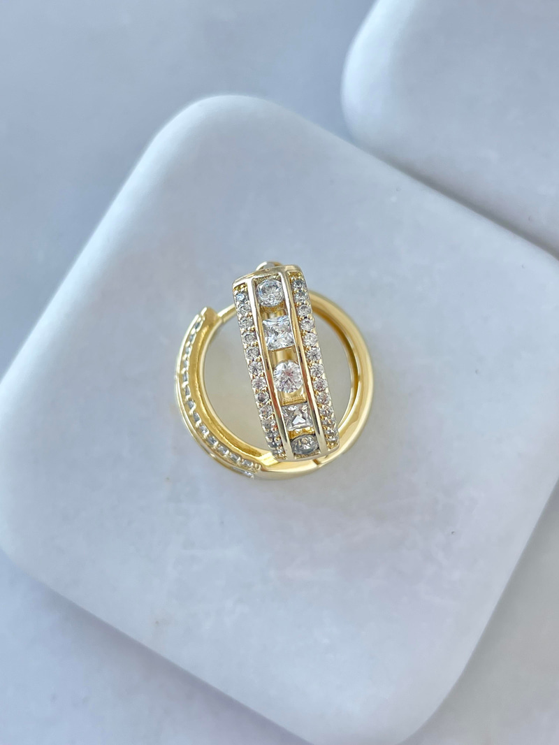 Özel Seri Kristal ve Gömme Taşlı Halka Küpe Gold
