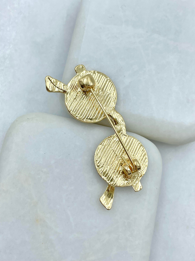 Kristal Taşlı Gözlük Broş Gold