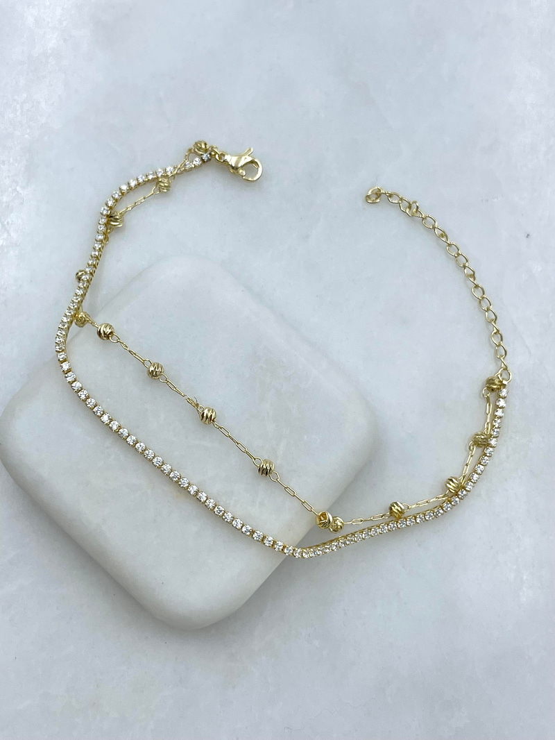 Altın Kaplama Su Yolu ve Topçuk Zincir Bileklik Gold