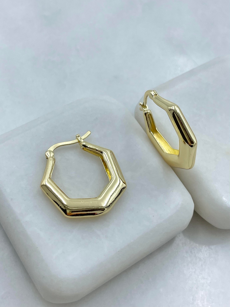 Altın Kaplama İçi Boş Altıgen Küpe Gold