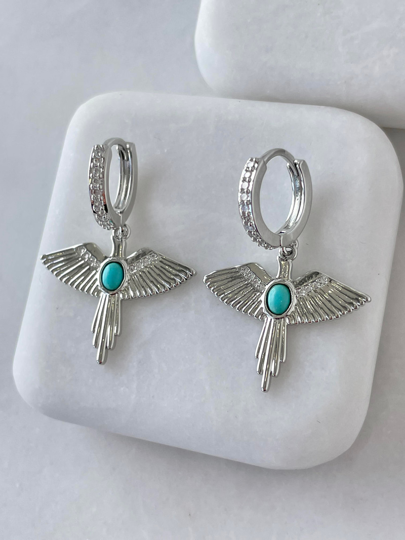 Altın Kaplama Mavi Taşlı Anka Kuşu Küpe Gümüş