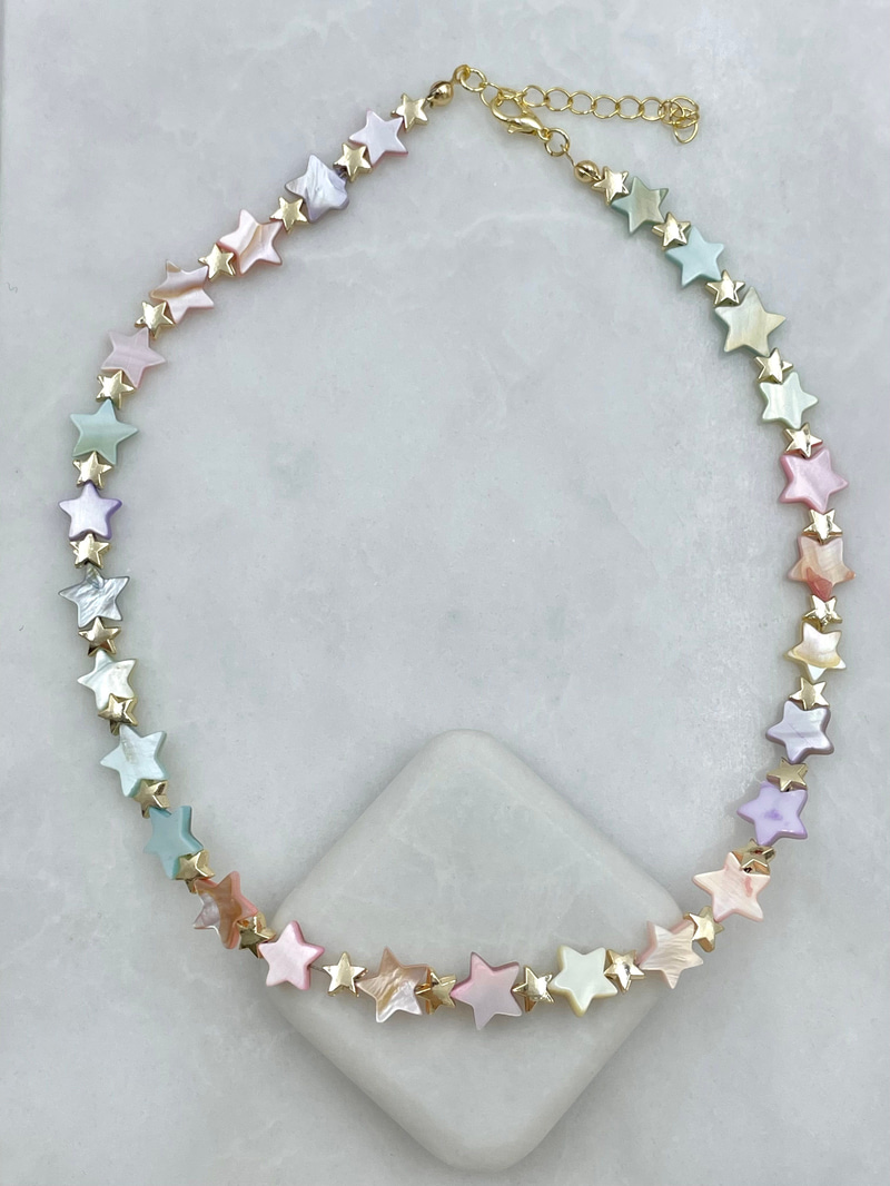 Altın Kaplama Gold Detaylı Renkli Sedefli Yıldız Kolye Gold