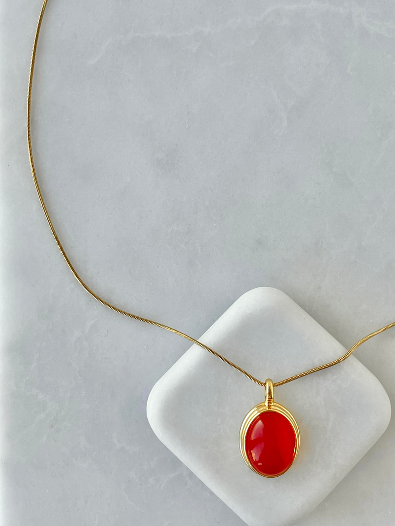 Çelik Oval Opal Taşlı Kolye Kiremit
