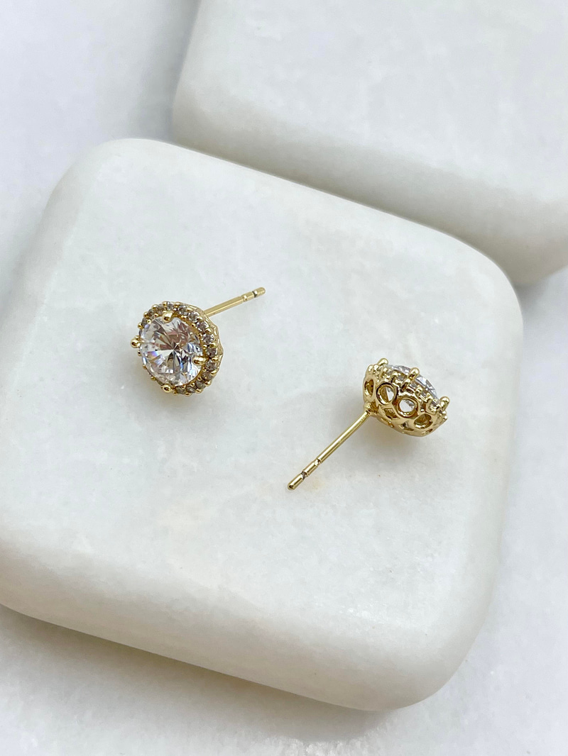 Özel Seri Kristal ve Gömme Taşlı Daire Küpe Gold