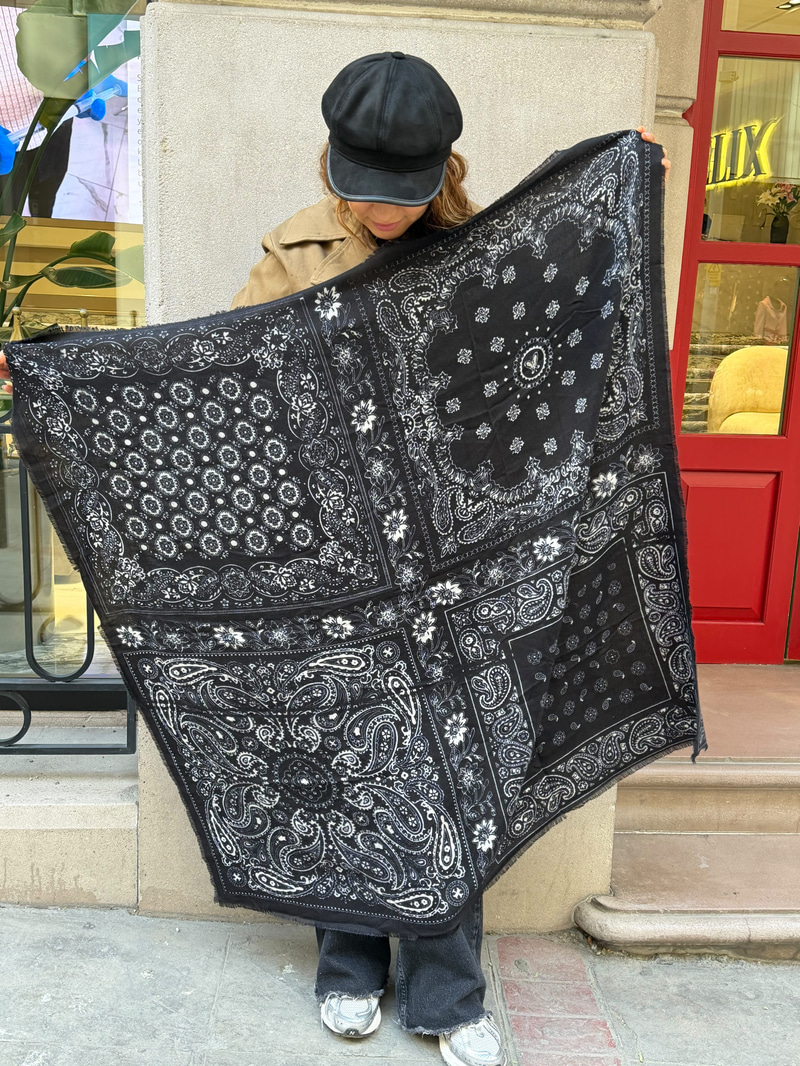 Patchwork Desenli Kaşmir Dokulu Şal Siyah