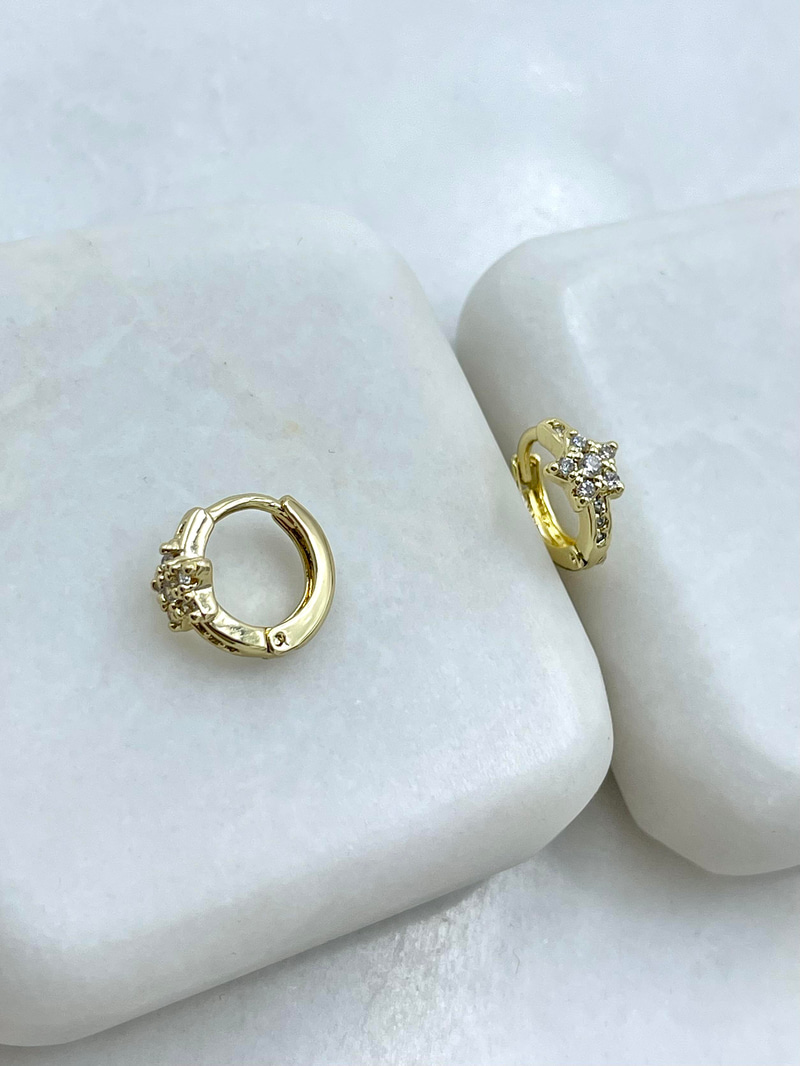 Özel Seri Minik Kristal Taşlı Yıldız Halka Küpe Gold