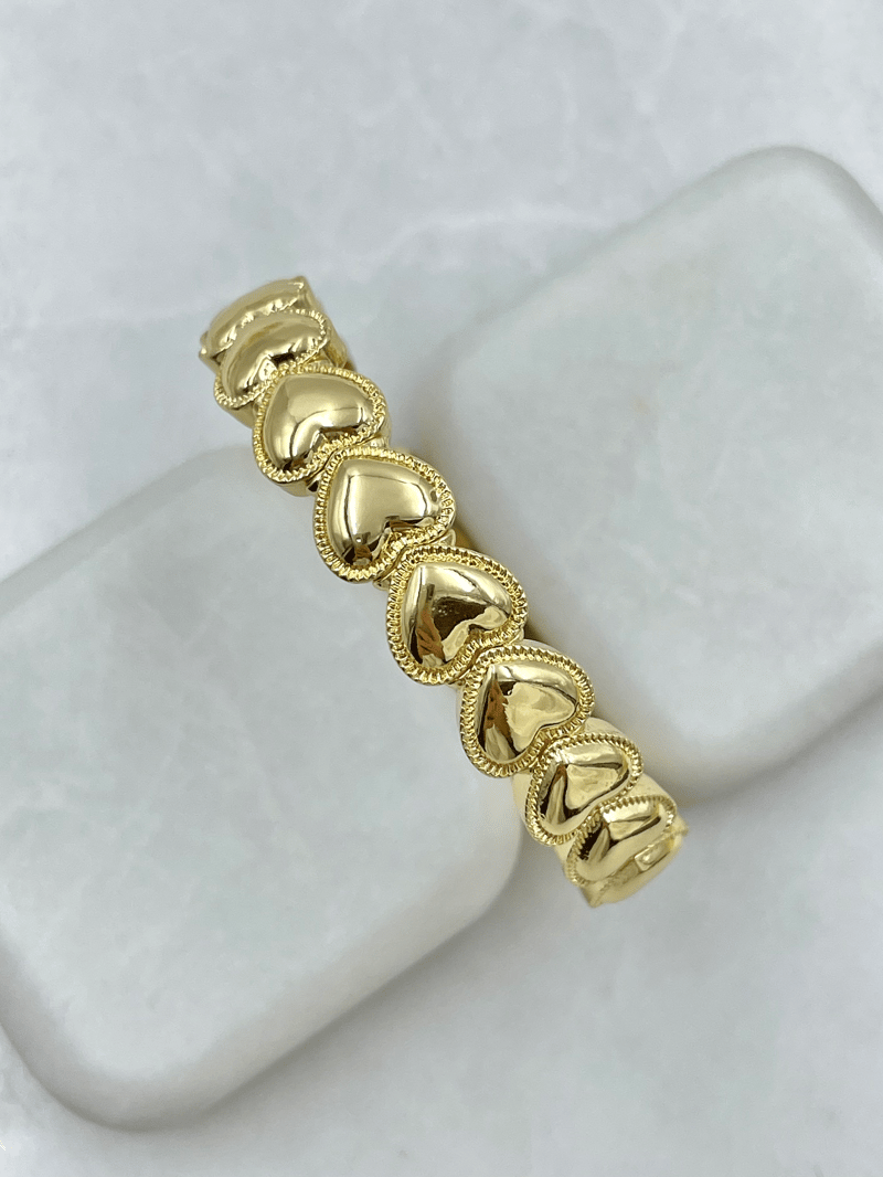 Altın Kaplama Minimal İşlemeli Kalp Model Esnek Bileklik Gold