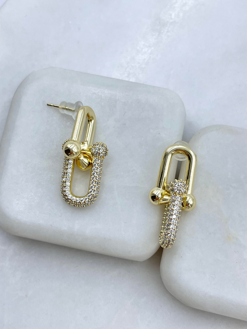 Altın Kaplama Zirkon Taşlı Tasarım Küpe Gold