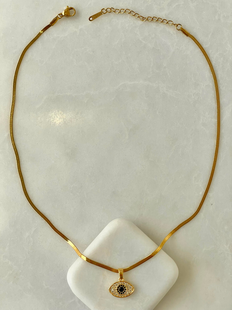 Çelik Minimal Gömme Taşlı Göz İtalyan Zincir Kolye