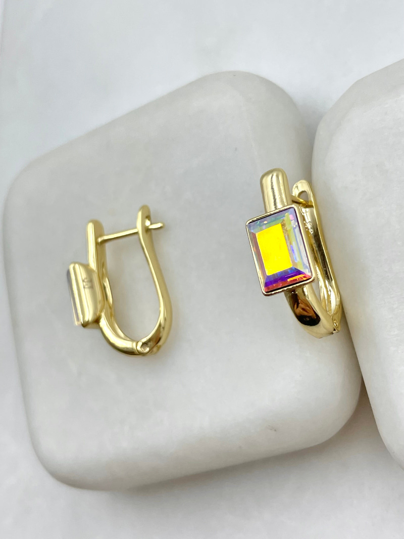 Özel Seri Swarovski Kare Taş Küpe Gold