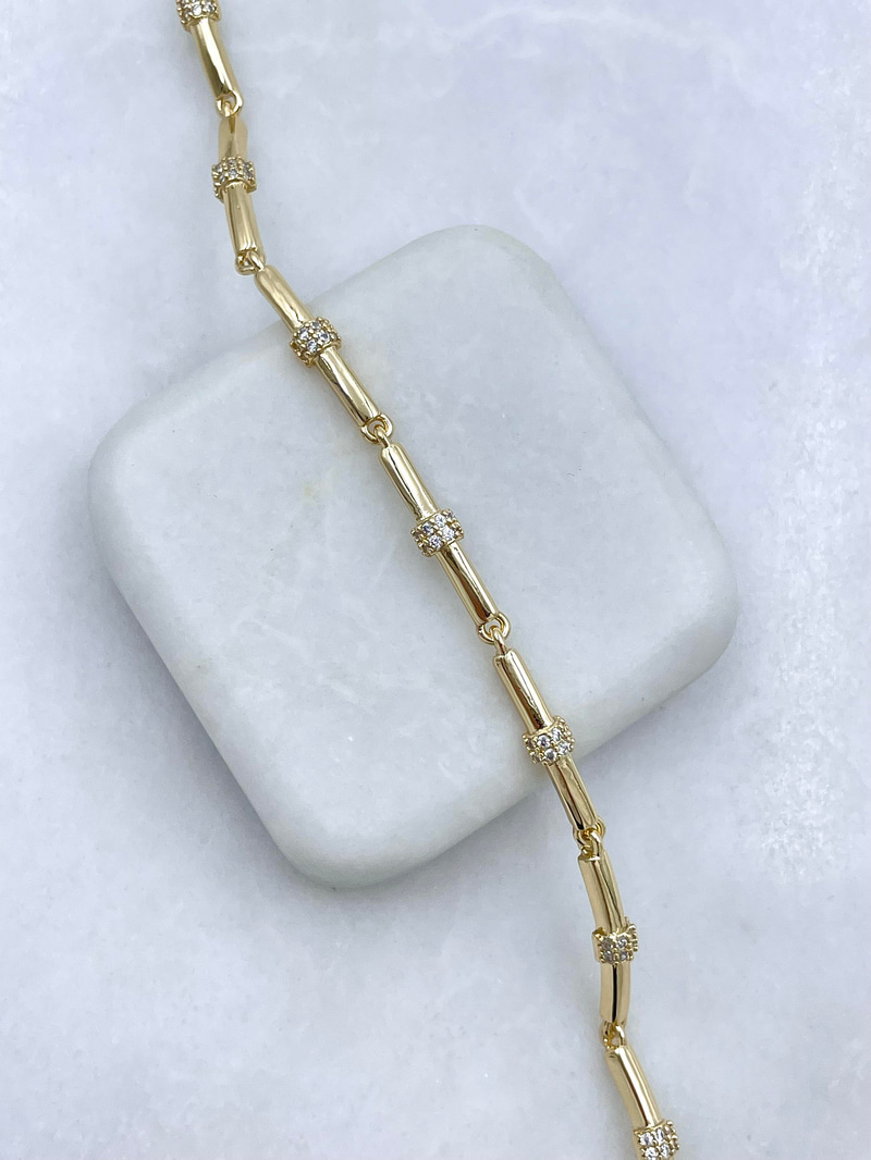 Altın Kaplama Kristal Taşlı Dizi Boru Bileklik Gold