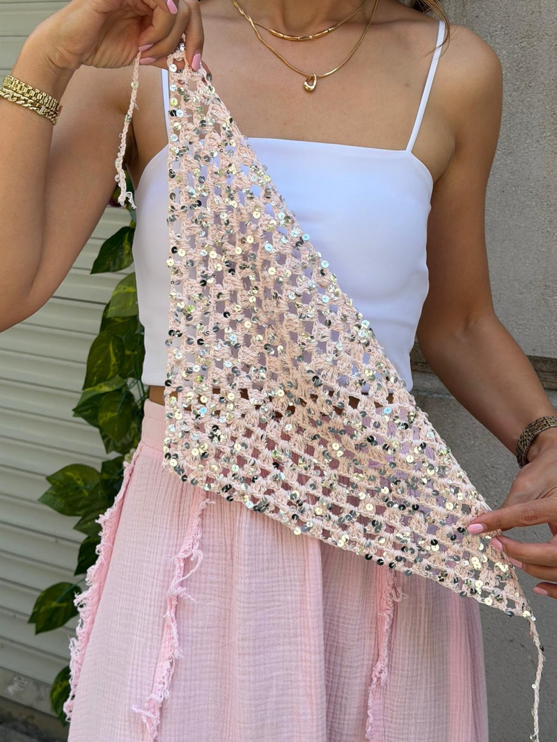 Pullu Bandana Toz Pembe