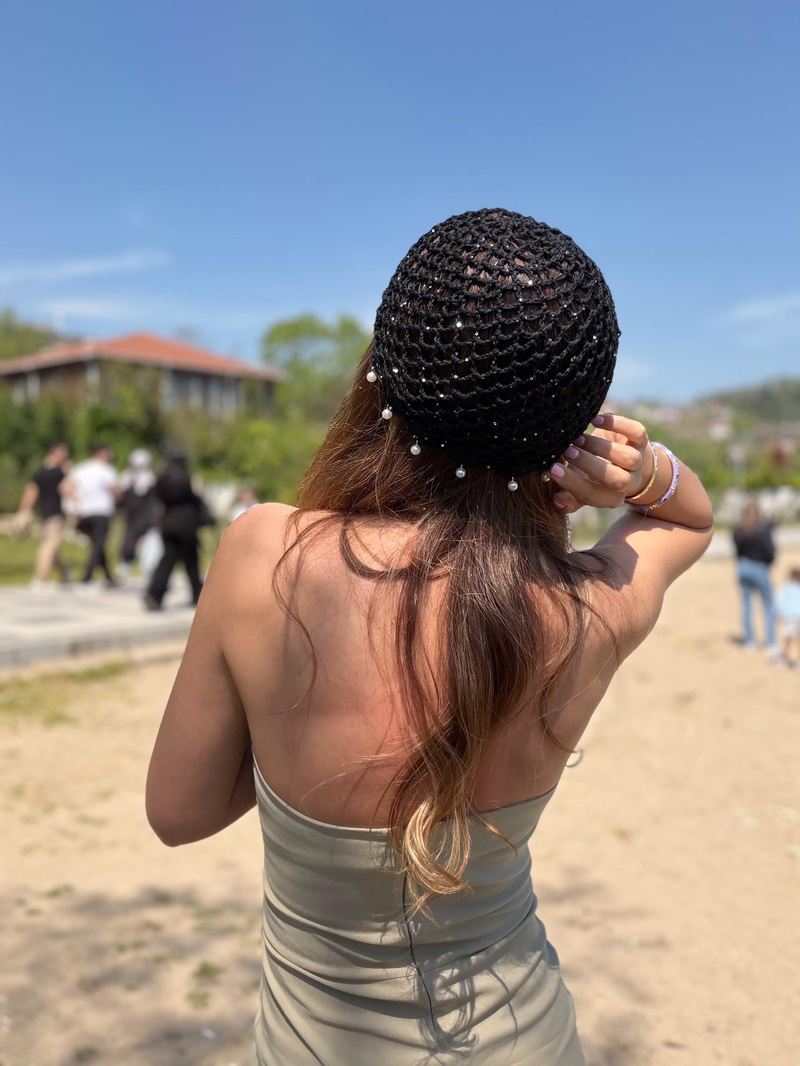 İncili Saç Filesi Siyah