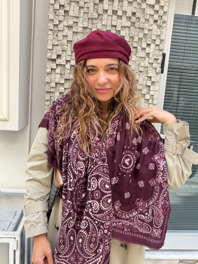 Patchwork Desenli Kaşmir Dokulu Şal Bordo