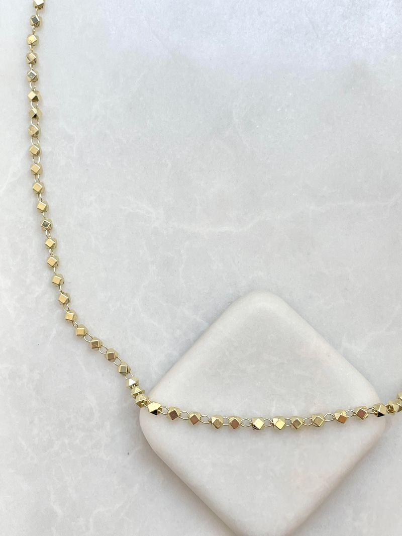Altın Kaplama Işıltılı Küp Zincir Kolye 95 cm Gold