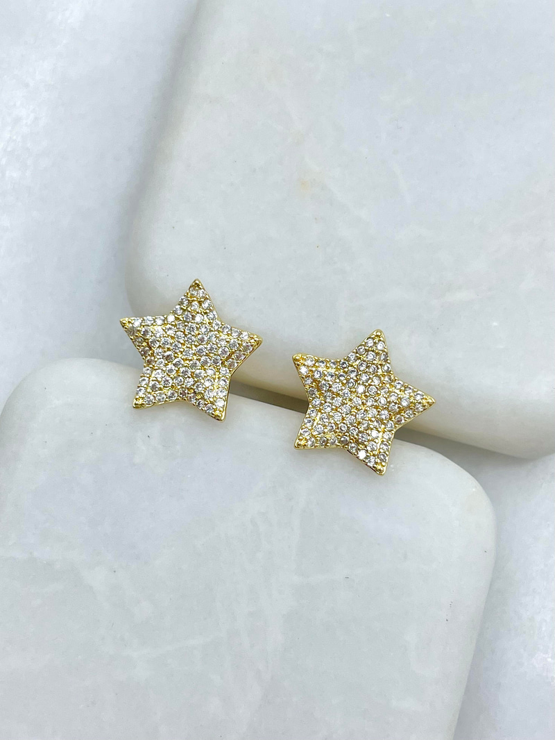 Altın Kaplama Gömme Taşlı Yıldız Küpe Gold