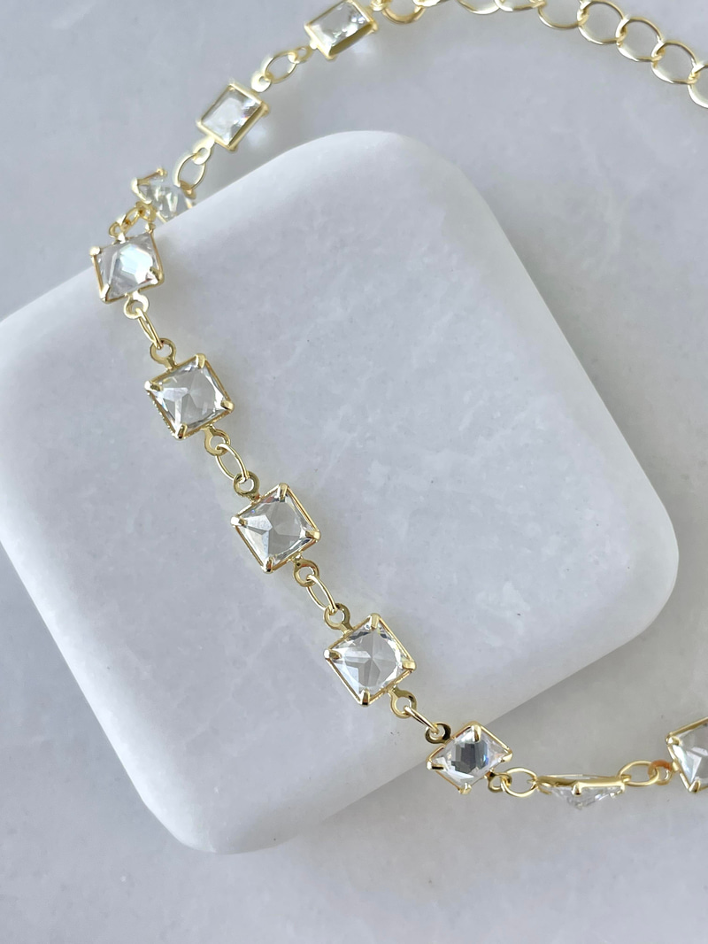 Kare Kristal Bileklik Gold