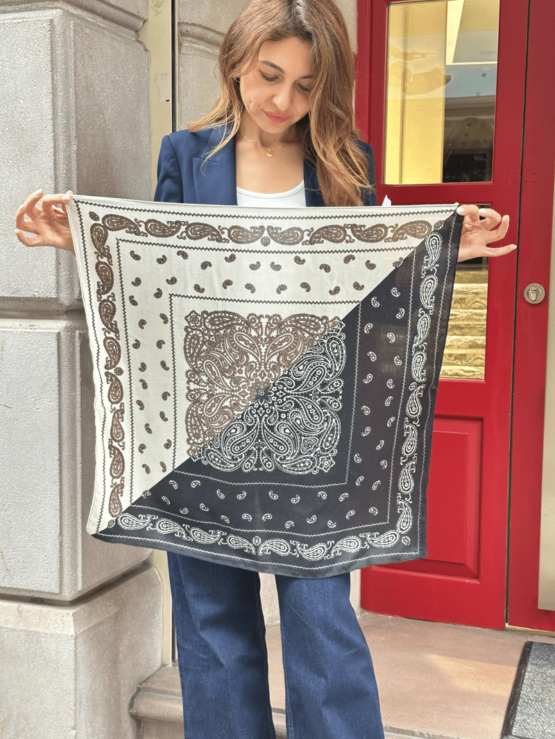 Etnik Desenli Çift Renk Fular 65x65 cm Siyah