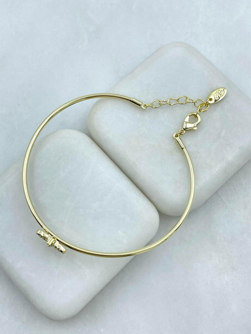 Altın Kaplama Minimal Renkli Taşlı Yusufçuk Kelepçe Bileklik Gold