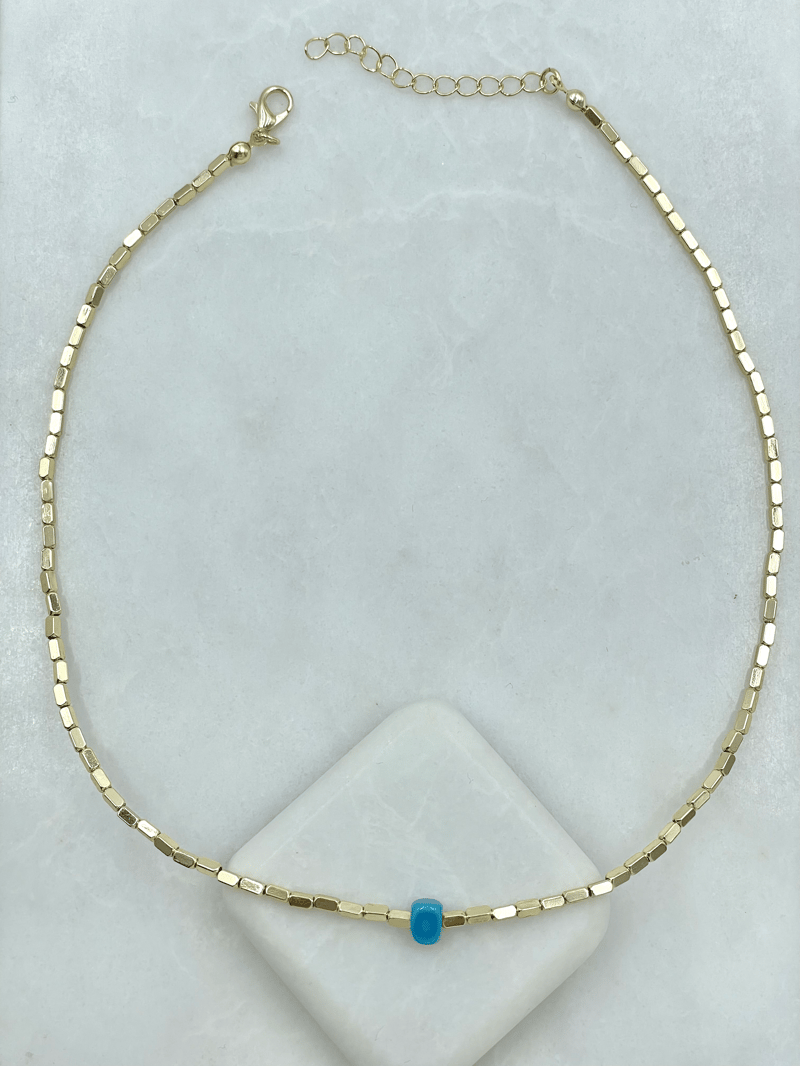 Mavi Boncuklu Kolye Gold