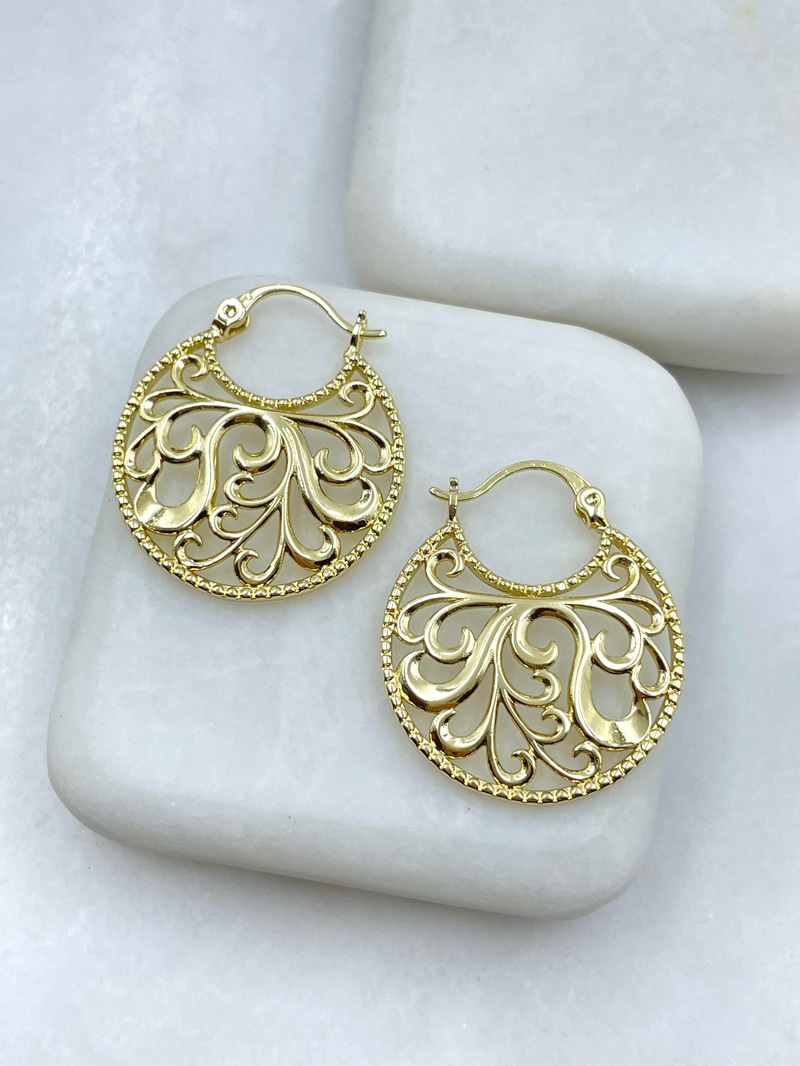 Özel Seri Etnik İşlemeli Oval Küpe Gold