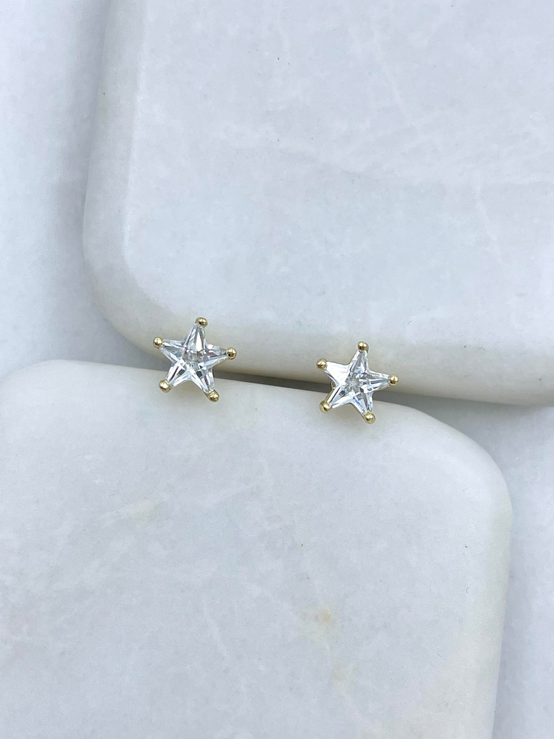 Özel Seri Kristal Taşlı Yıldız Küpe 0.7 mm Gold