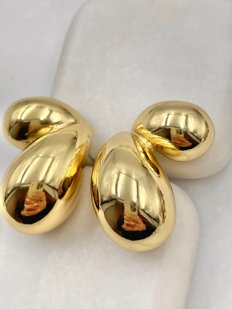 Büyük Küçük Bombe Damla Küpe Gold