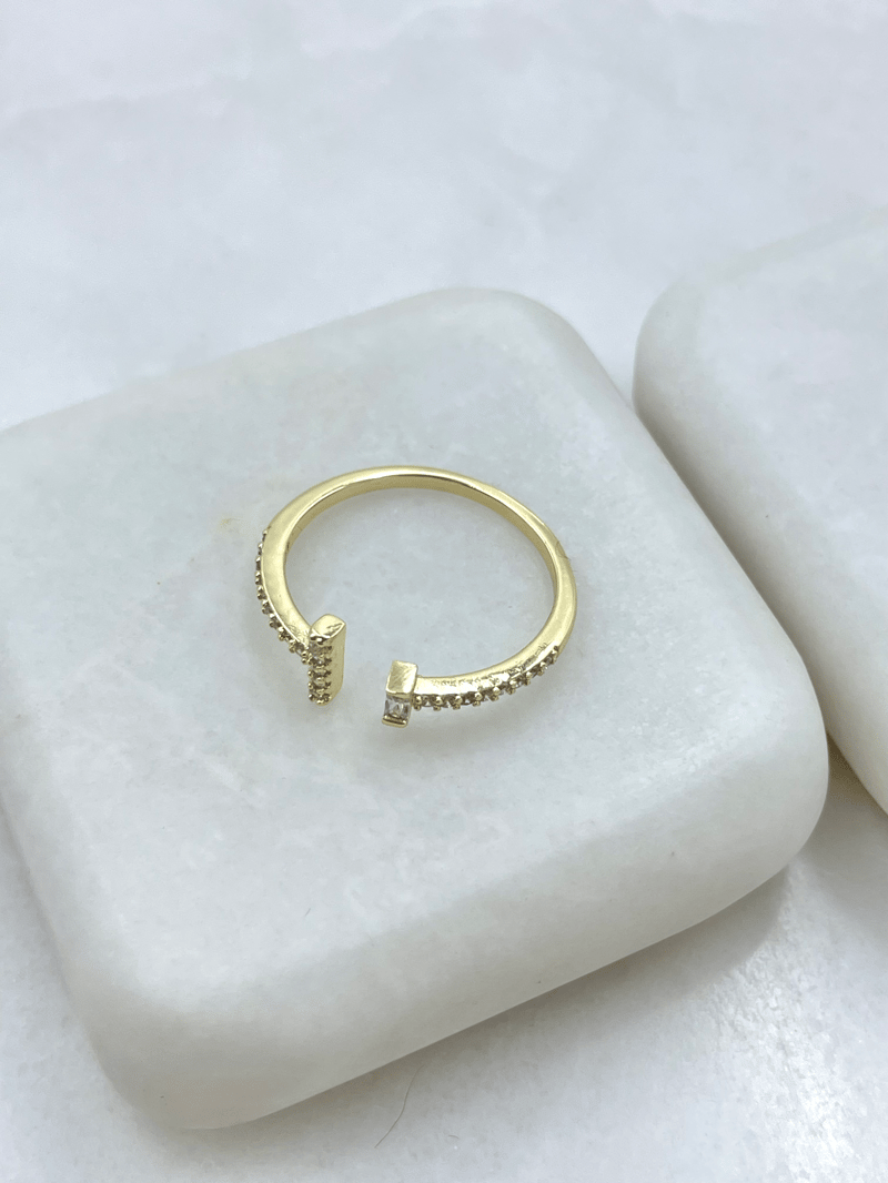 Altın Kaplama Gömme ve Kristal Taşlı Sütun Yüzük Gold
