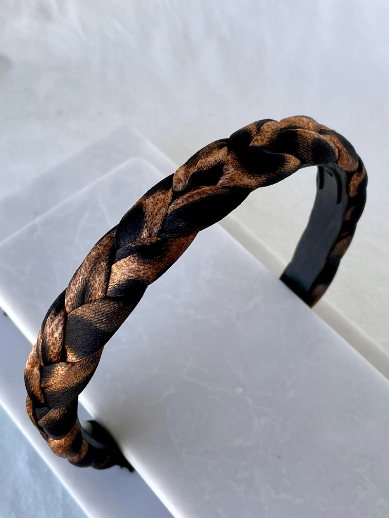Kumaş Örgü Leopar Taç Koyu Kahve