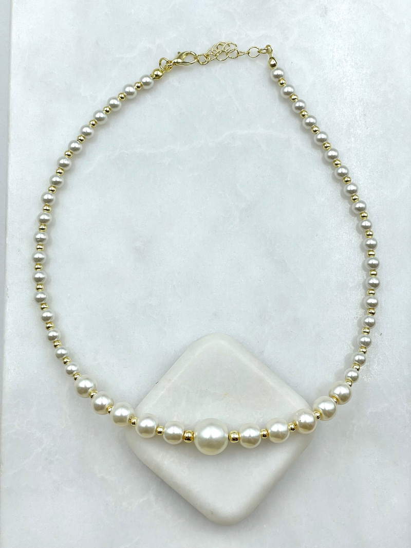 Büyük Küçük İnci Dizi Kolye Gold