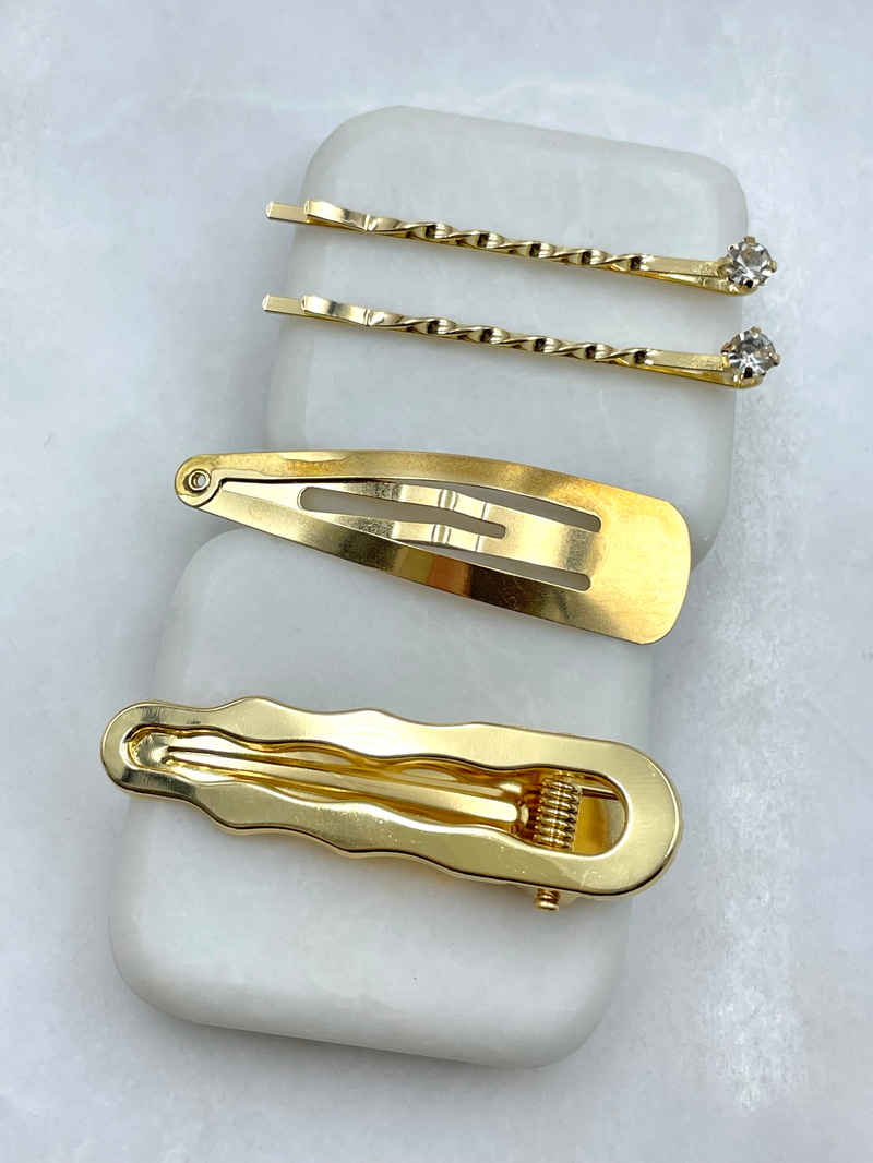 Kristal Taşlı Üçlü Pens Toka Seti Gold