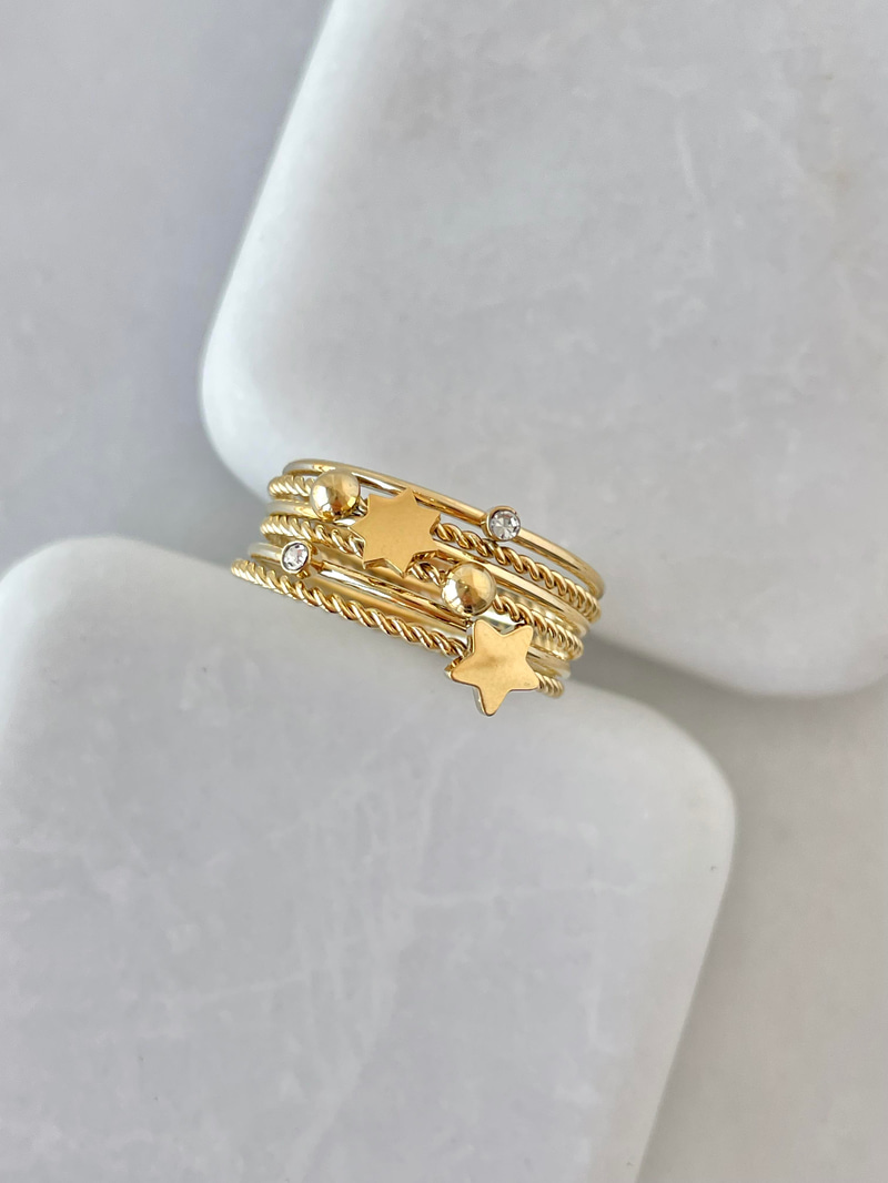 Çelik Çoklu Görünüm Yıldız Plaka Yüzük Gold
