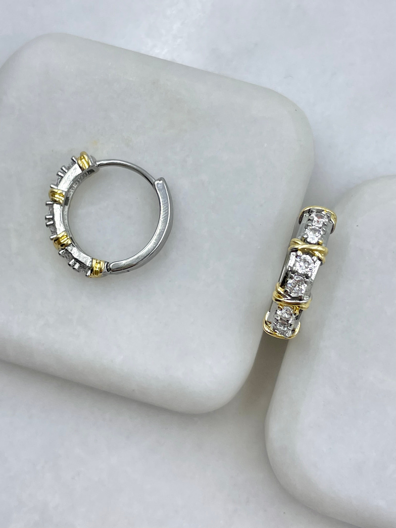 Altın Kaplama Çift Renk X Model Halka Küpe 1.8 cm Gümüş