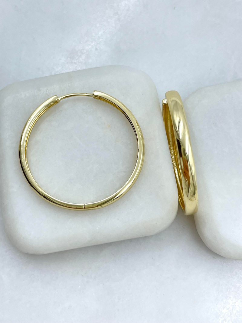 Altın Kaplama Köşeli Basic Halka Küpe 3.4 cm Gold