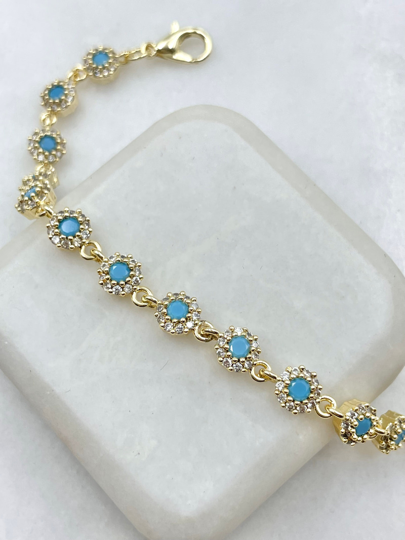 Gömme ve Turkuaz Taşlı Çiçek Bileklik Gold