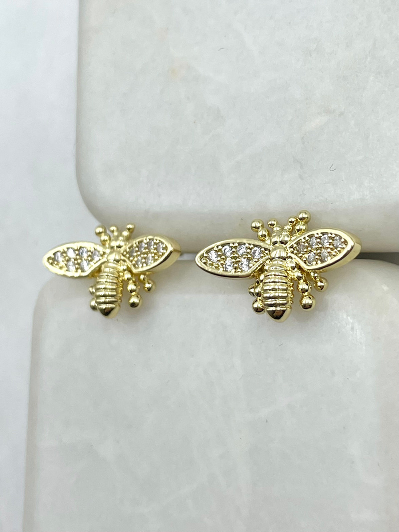 Gömme Taşlı Arı Küpe Gold