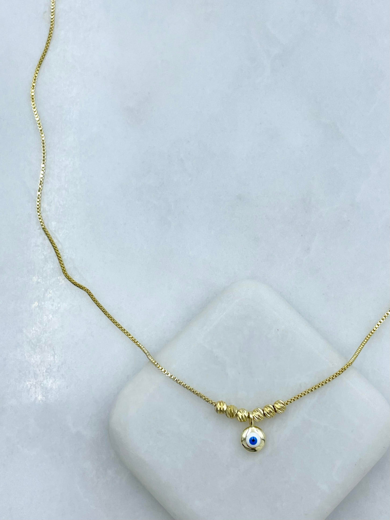 Altın Kaplama Minimal Nazar Model Asansörlü Kolye Gold