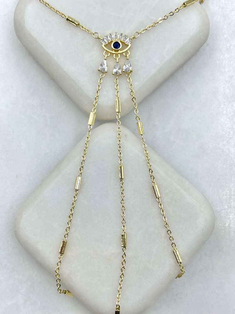 Göz Model Üçlü Kristal Taşlı Şahmeran Gold